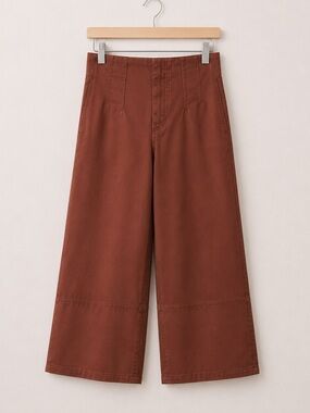 SPANX Stretch Twill Cropped Wide Leg Pant Hickory Size S Petite Shaping Pant NWT